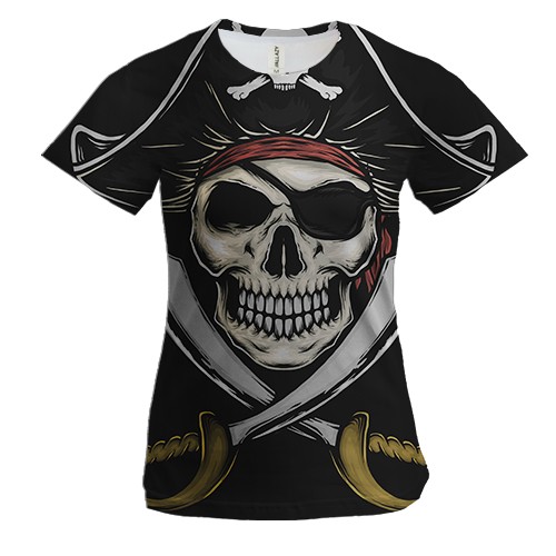 Женская 3D футболка с пиратом и мечами