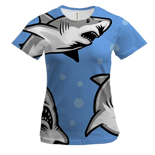 Жіноча 3D футболка з сірими акулами