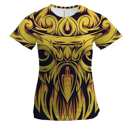 Женская 3D футболка с золотой совой