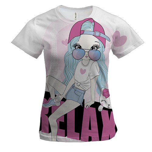 Женская 3D футболка с девушкой с котом Relax