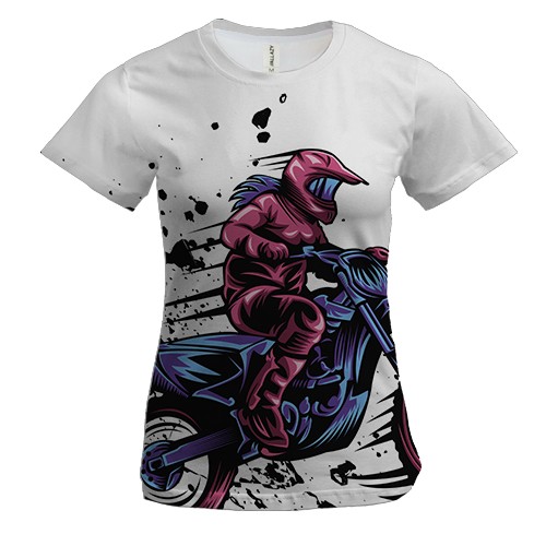 Жіноча 3D футболка з яскравим мотоциклістом