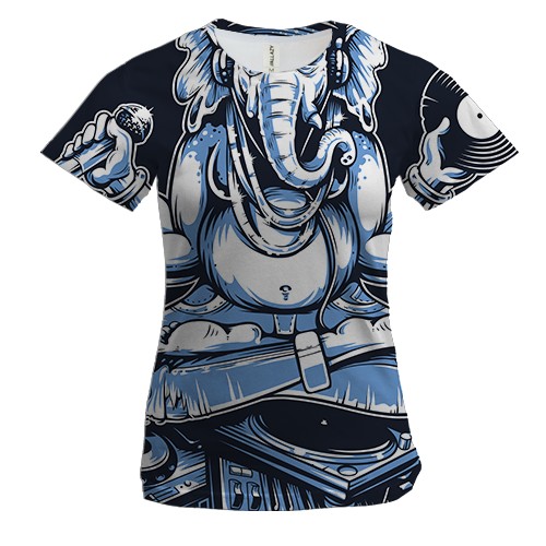 Женская 3D футболка со слоном диджеем