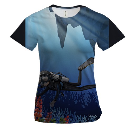 Женская 3D футболка с ярким дайвером