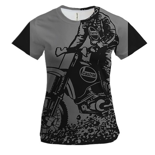 Женская 3D футболка с серым мотоциклистом