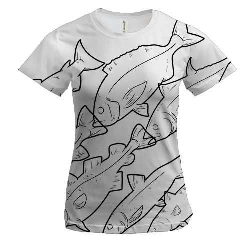 Женская 3D футболка с контурными рыбами (2)