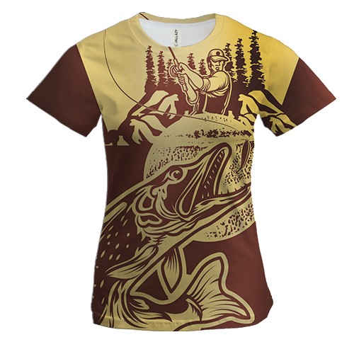 Жіноча 3D футболка з золотистим рибалкой