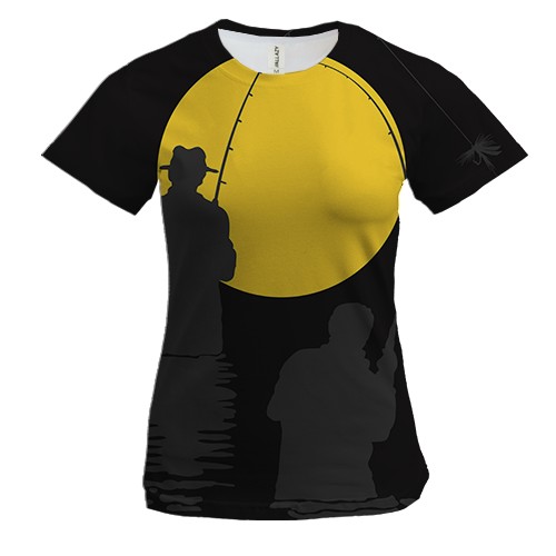 Жіноча 3D футболка з нічною рибалкою і місяцем