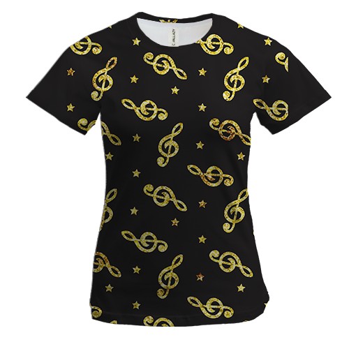Женская 3D футболка с золотыми скрипичными ключами