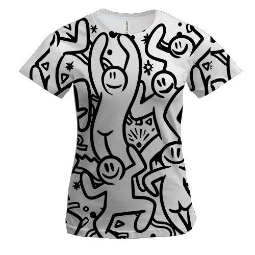 Женская 3D футболка с черно белыми людьми