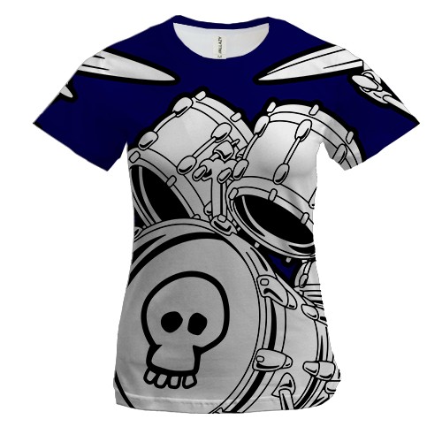 Женская 3D футболка с белыми барабанами