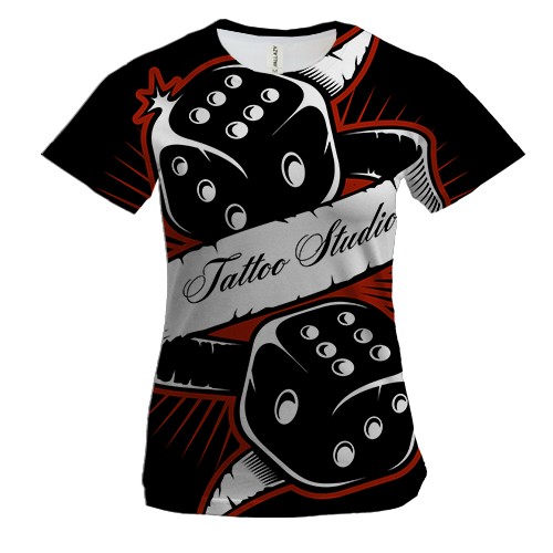 Жіноча 3D футболка з кістками і написом "Тату Студія"
