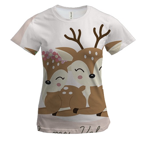 Женская 3D футболка с влюбленными оленями