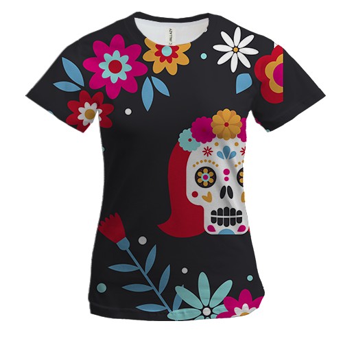 Женская 3D футболка с черепом женщиной