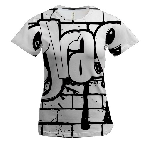 Женская 3D футболка с черно белым граффити на стене