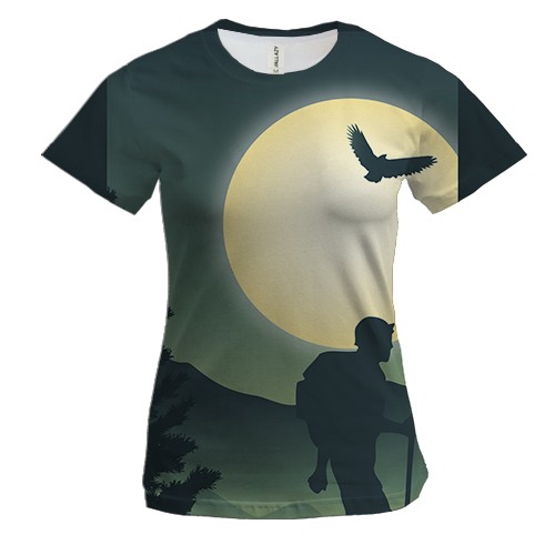 Жіноча 3D футболка с путешественником и птицей