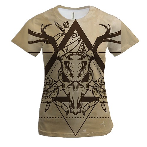 Женская 3D футболка с оленем и треугольником