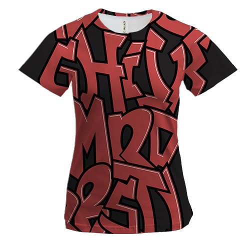 Женская 3D футболка с красным граффити