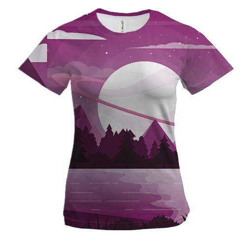 Женская 3D футболка с розовым закатом