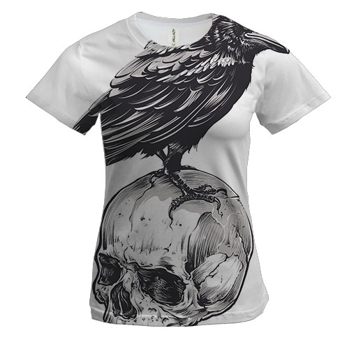 Жіноча 3D футболка з черепом і вороною