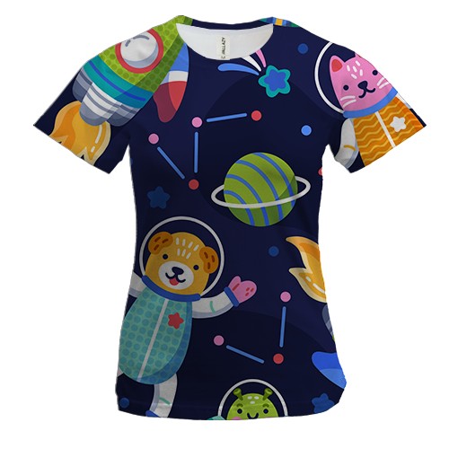 Жіноча 3D футболка з білкою і стрілкою в космосі