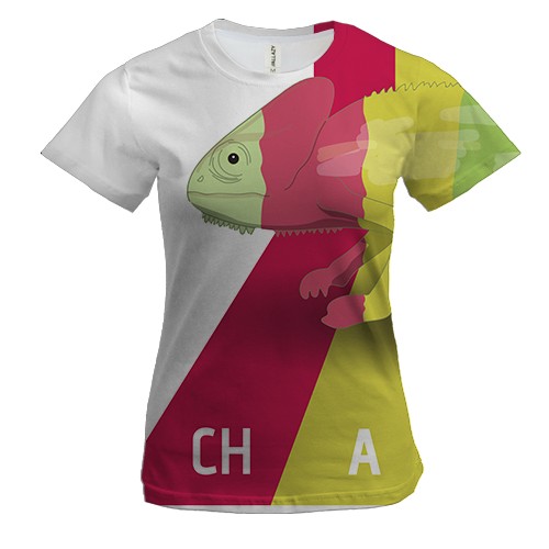 Женская 3D футболка с радужным хамелеоном