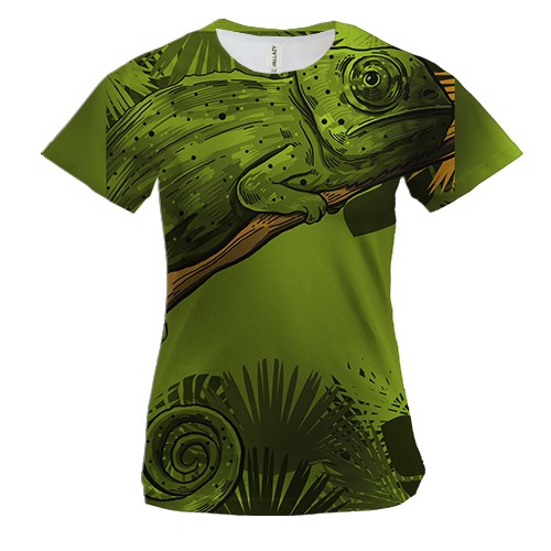 Женская 3D футболка с салатовым хамелеоном