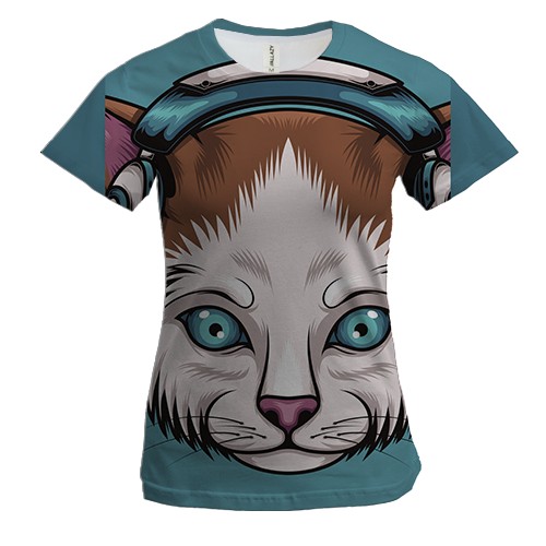 Жіноча 3D футболка з котом з блакитними очима