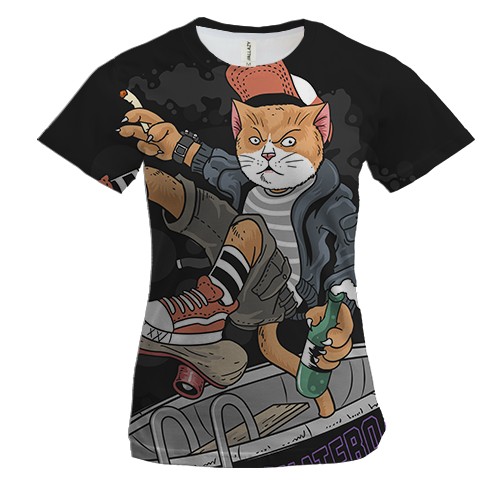 Женская 3D футболка с котом хулиганом