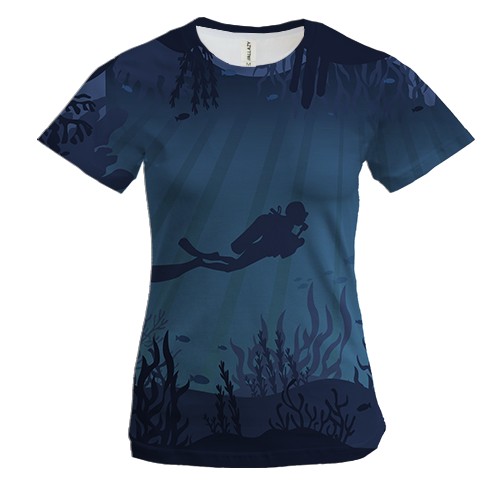 Женская 3D футболка с дайвером в пещере