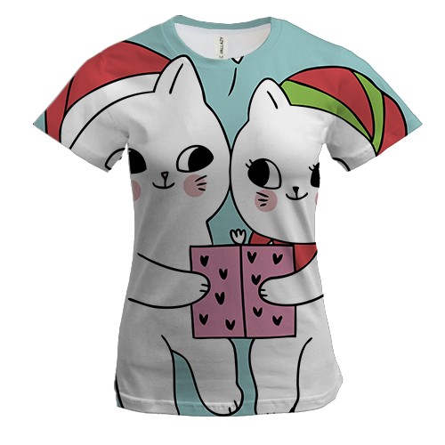 Женская 3D футболка с котами в шапочках