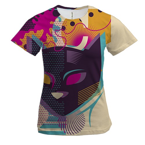 Жіноча 3D футболка з абстракціонним котом