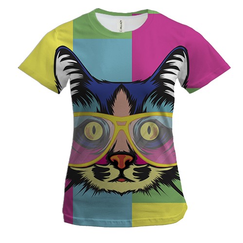 Жіноча 3D футболка з арт-котом в окулярах