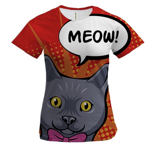 Женская 3D футболка с арт-котом в бабочке