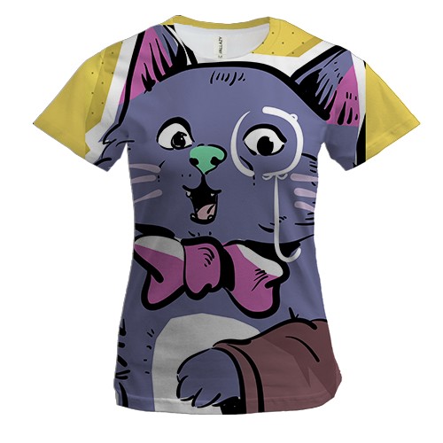 Женская 3D футболка с котом и моноклем