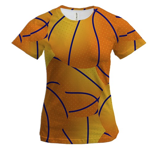 Женская 3D футболка с яркими баскетбольными мячами