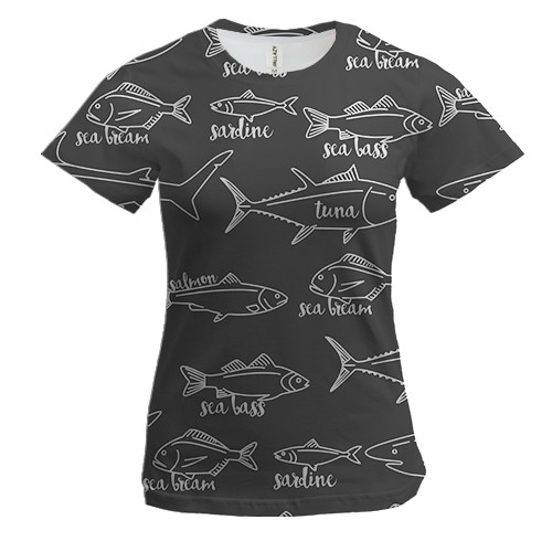 Женская 3D футболка с разными рыбами
