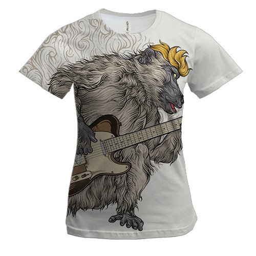 Женская 3D футболка с бабуином гитаристом