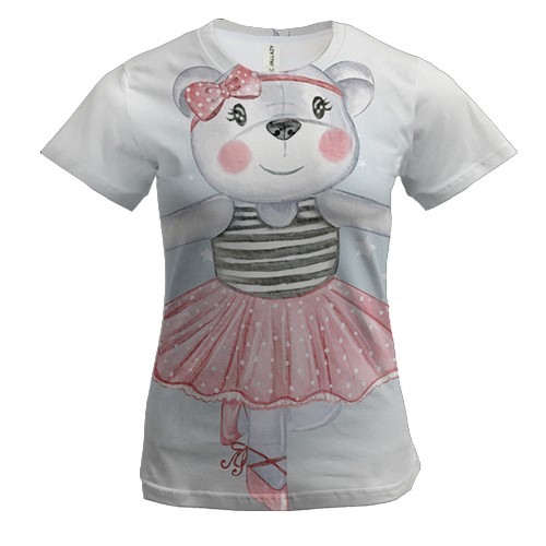 Женская 3D футболка с медведицей балериной