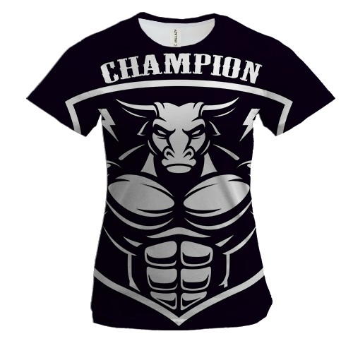 Жіноча 3D футболка з биком чемпіоном