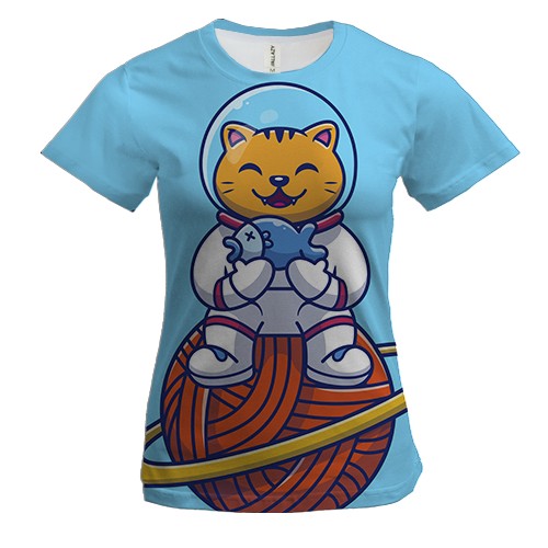 Женская 3D футболка с котом астронавтом