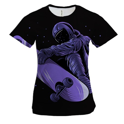 Жіноча 3D футболка з фіолетовим астронавтом