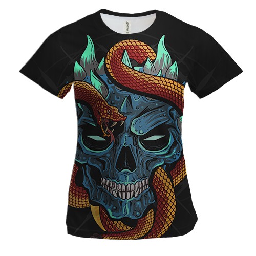 Жіноча 3D футболка з черепом і золотий змією