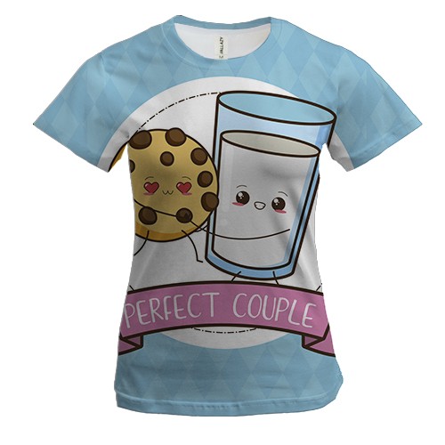 Женская 3D футболка с молоком и печеньем