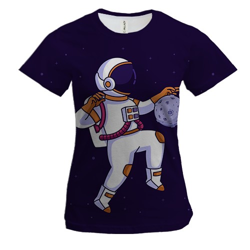 Женская 3D футболка с космонавтом и Луной мячом
