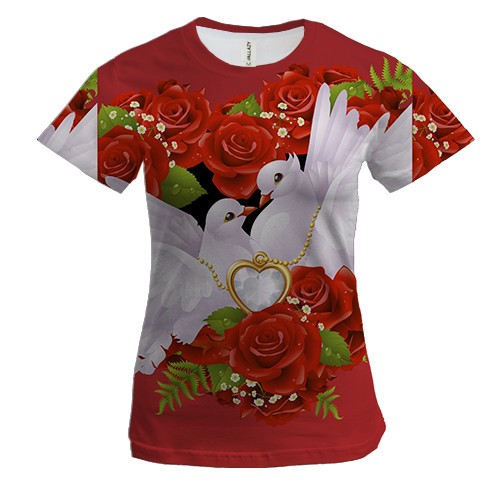Женская 3D футболка с влюбленными голубками