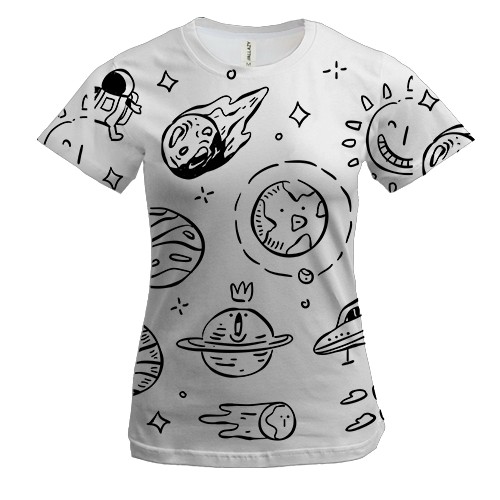 Жіноча 3D футболка з планетами і метеоритами