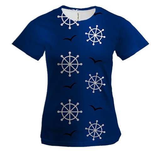 Женская 3D футболка с белыми штурвалами