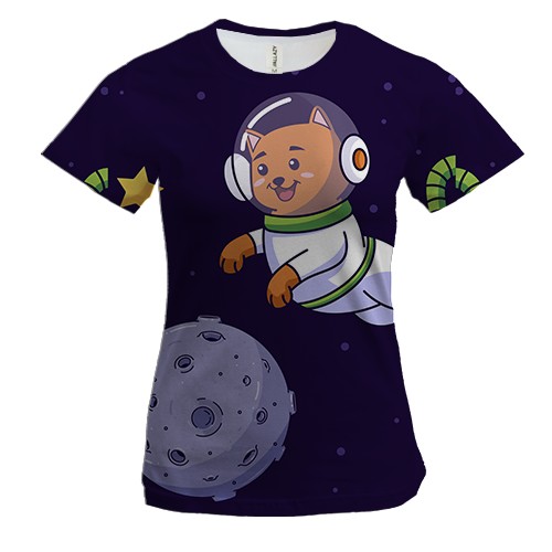 Женская 3D футболка с котом в космосе