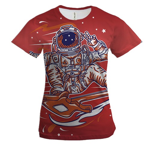 Женская 3D футболка с астронавтом и гитарой