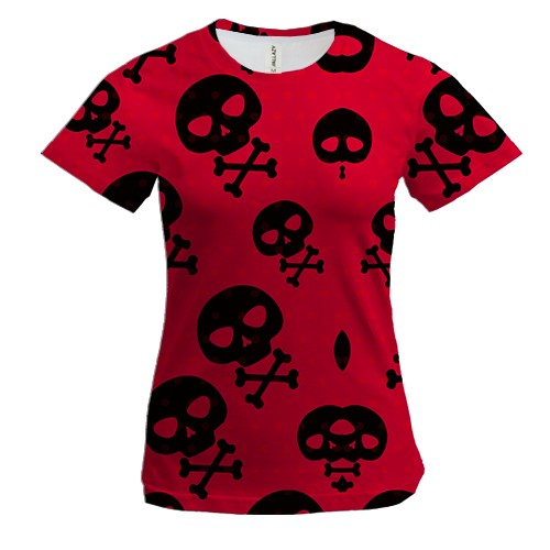 Женская 3D футболка с черепами и костями